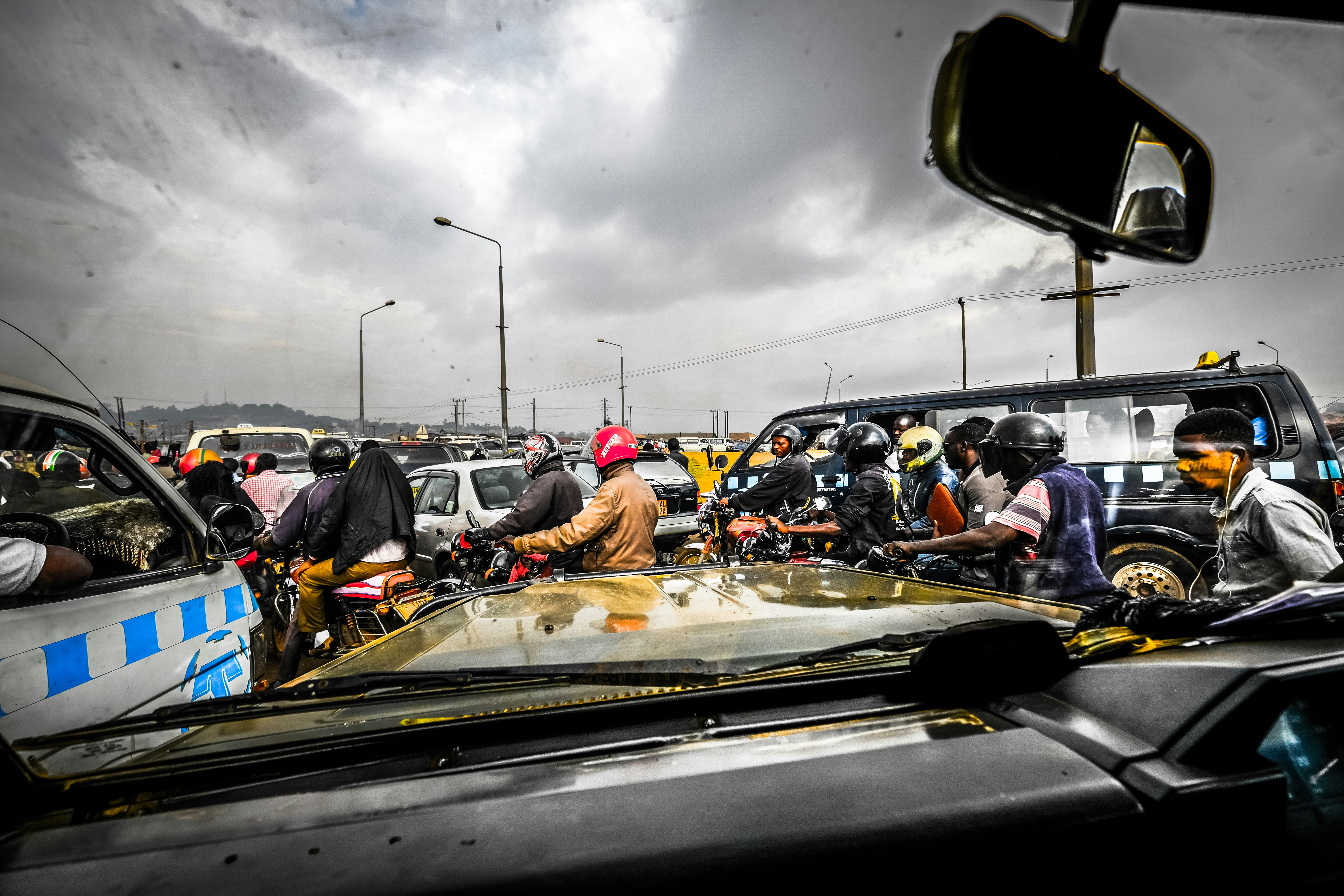 car and motorcycle traffic photo